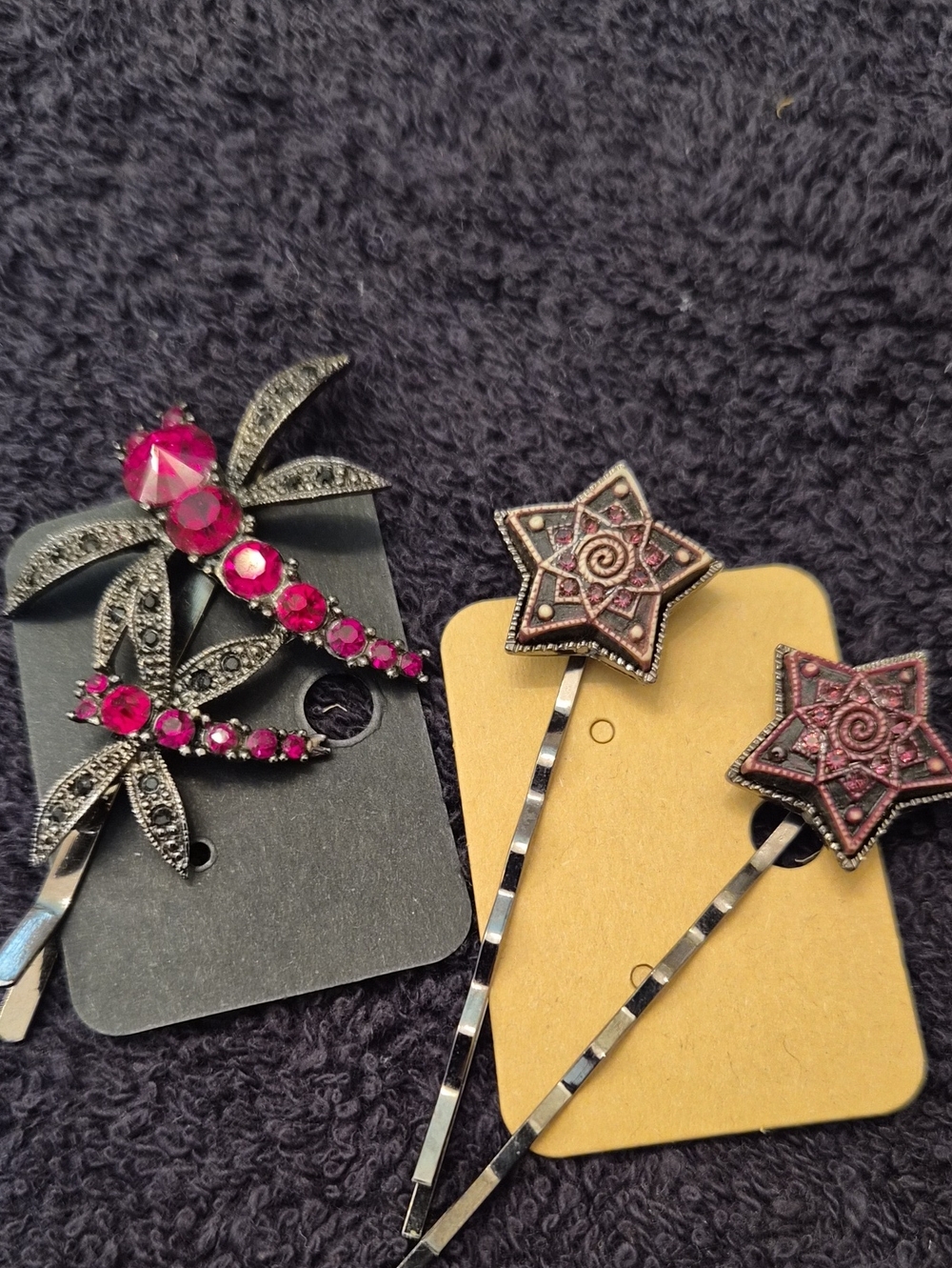 Fashion Jewelry Pink Crystal Dragonfly & Star Bobby Pin Set